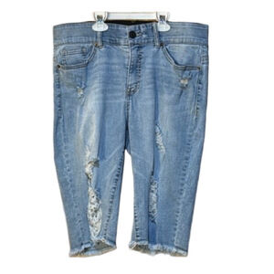 New York & Company Blue Distressed Curvy Shorts - Size 12